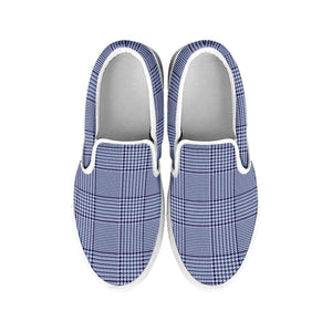 Blue Prince of Wales Check Print White Slip On Shoes