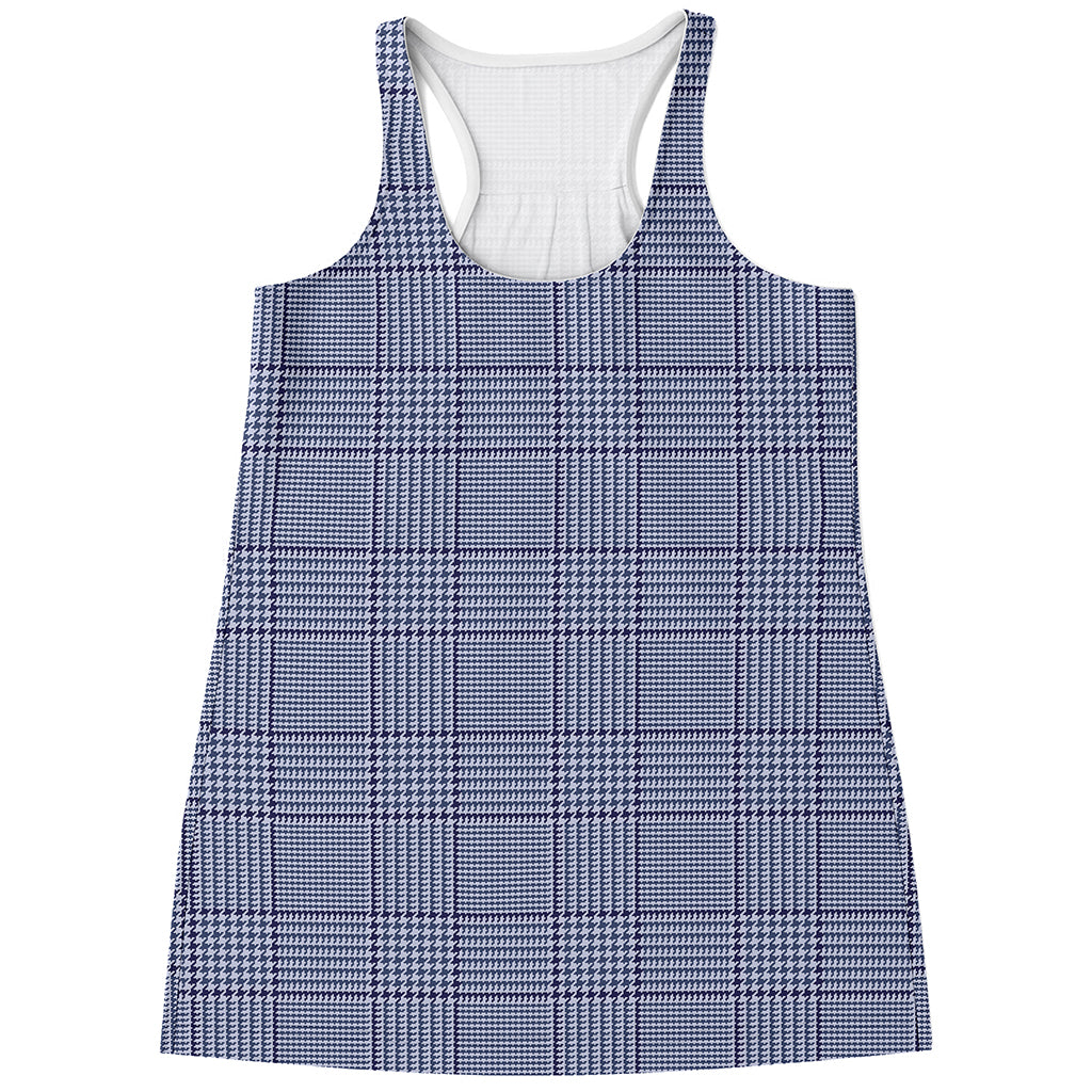 Blue Prince of Wales Check Print Women's Racerback Tank Top