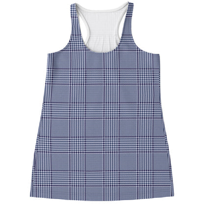 Blue Prince of Wales Check Print Women's Racerback Tank Top