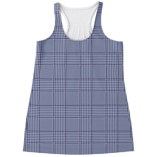 Blue Prince of Wales Check Print Women's Racerback Tank Top
