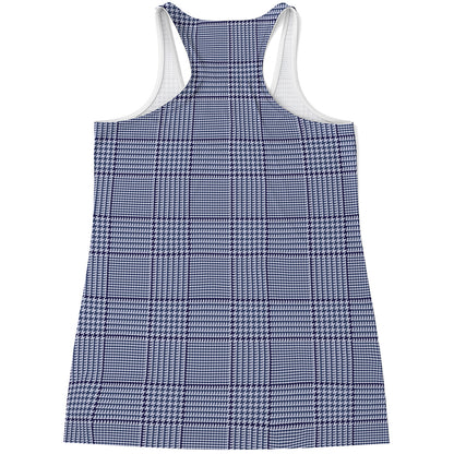Blue Prince of Wales Check Print Women's Racerback Tank Top