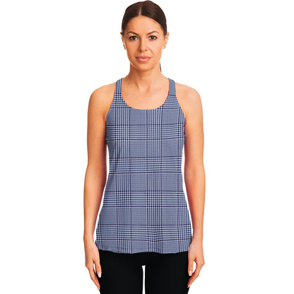 Blue Prince of Wales Check Print Women's Racerback Tank Top