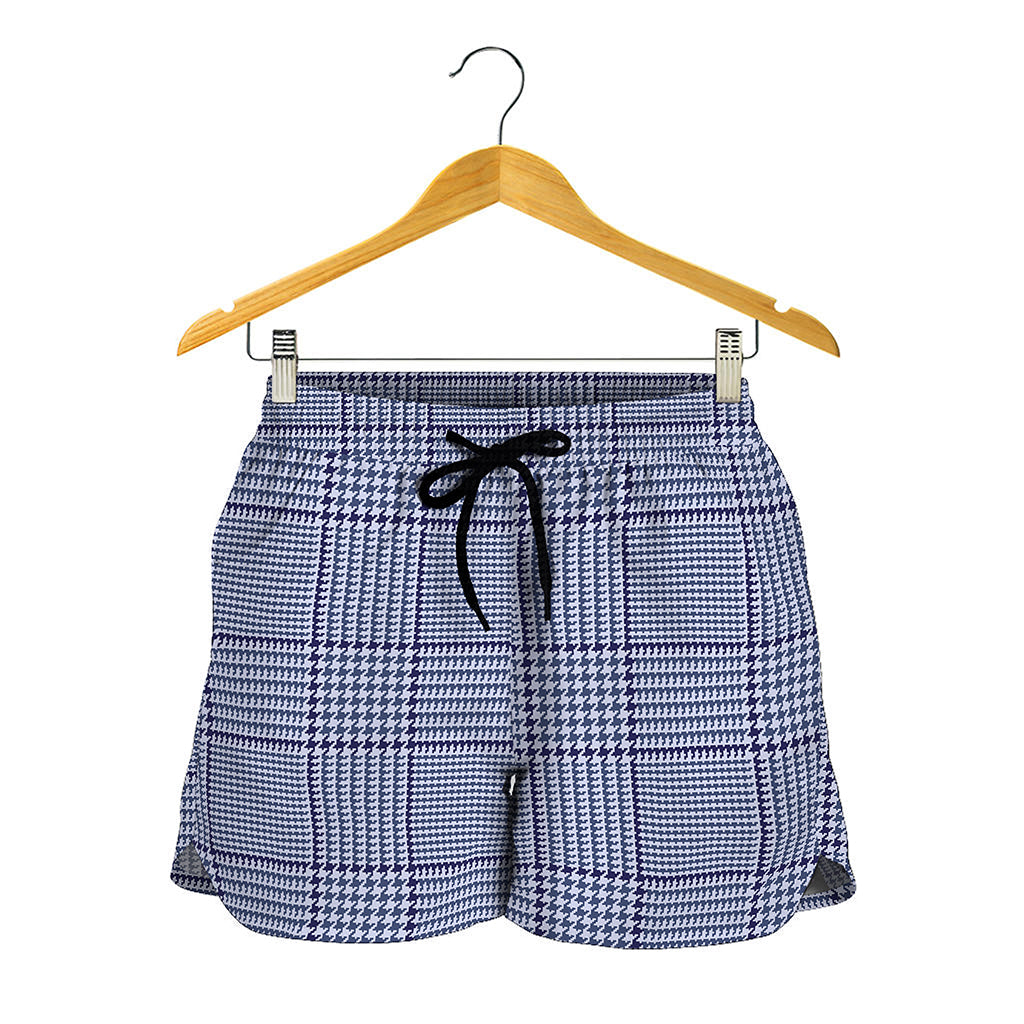 Blue Prince of Wales Check Print Women's Shorts