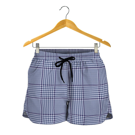 Blue Prince of Wales Check Print Women's Shorts