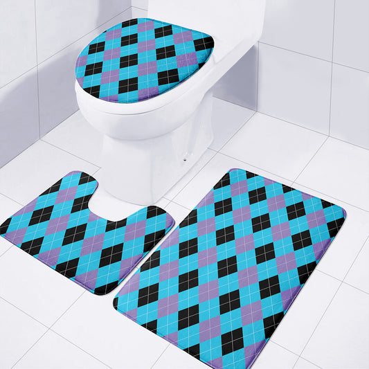 Blue Purple And Black Argyle Print 3 Piece Bath Mat Set