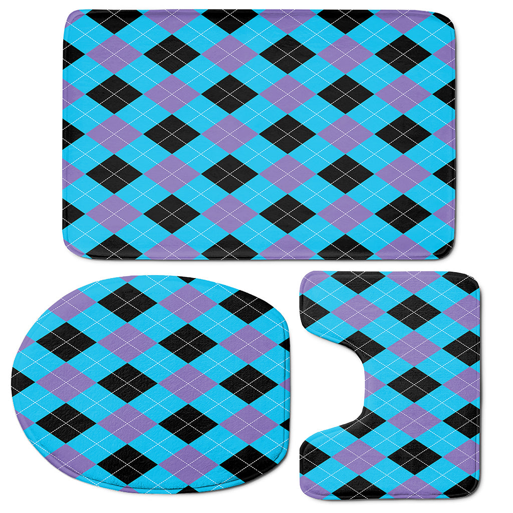 Blue Purple And Black Argyle Print 3 Piece Bath Mat Set