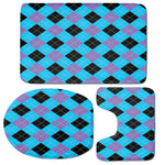 Blue Purple And Black Argyle Print 3 Piece Bath Mat Set