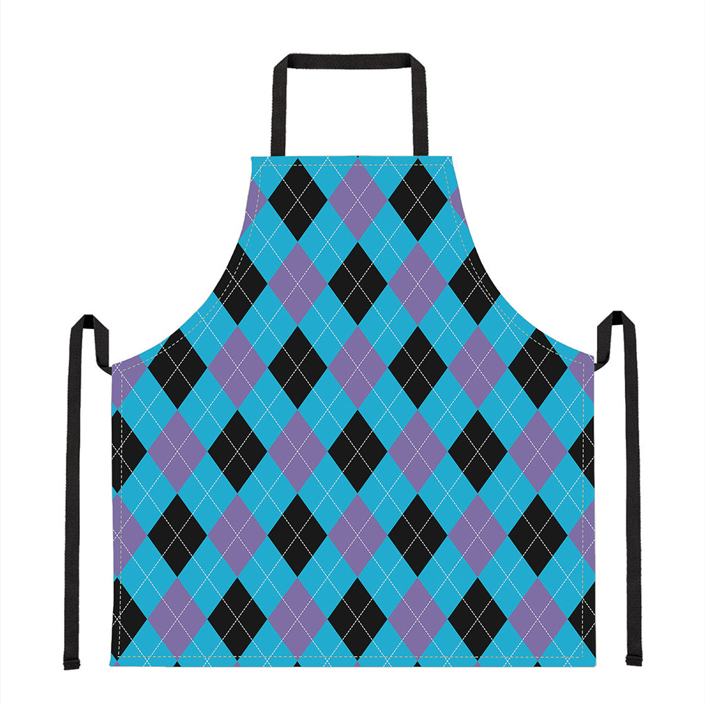 Blue Purple And Black Argyle Print Apron