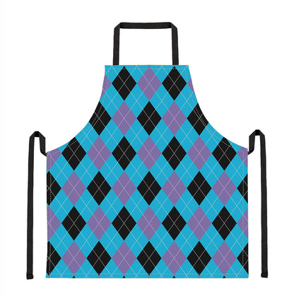 Blue Purple And Black Argyle Print Apron