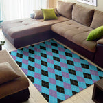 Blue Purple And Black Argyle Print Area Rug