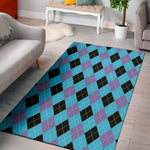 Blue Purple And Black Argyle Print Area Rug