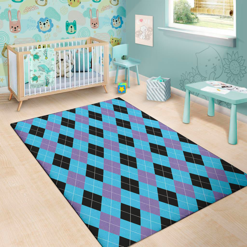 Blue Purple And Black Argyle Print Area Rug