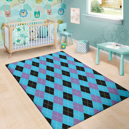 Blue Purple And Black Argyle Print Area Rug