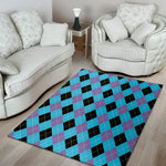 Blue Purple And Black Argyle Print Area Rug