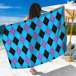 Blue Purple And Black Argyle Print Beach Sarong Wrap