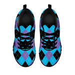Blue Purple And Black Argyle Print Black Sneakers