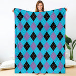Blue Purple And Black Argyle Print Blanket