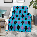 Blue Purple And Black Argyle Print Blanket