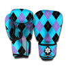 Blue Purple And Black Argyle Print Boxing Gloves