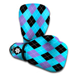 Blue Purple And Black Argyle Print Boxing Gloves