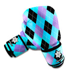 Blue Purple And Black Argyle Print Boxing Gloves