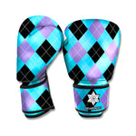 Blue Purple And Black Argyle Print Boxing Gloves