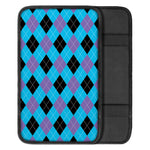 Blue Purple And Black Argyle Print Car Center Console Cover