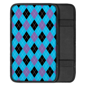 Blue Purple And Black Argyle Print Car Center Console Cover