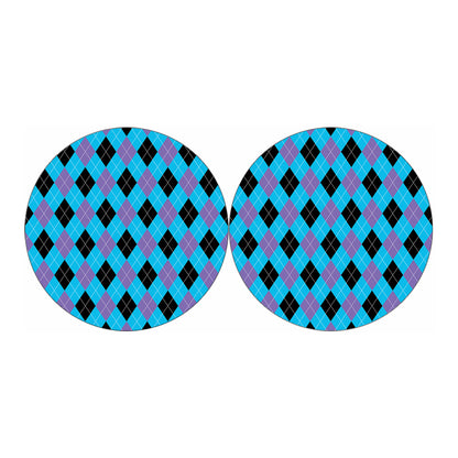 Blue Purple And Black Argyle Print Car Coasters