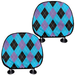 Blue Purple And Black Argyle Print Car Headrest Covers