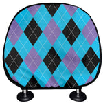 Blue Purple And Black Argyle Print Car Headrest Covers