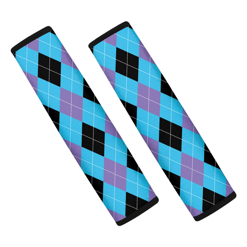 Blue Purple And Black Argyle Print Car Seat Belt Covers