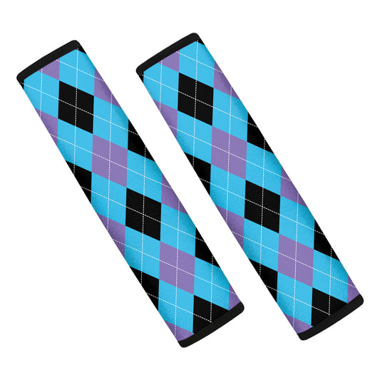 Blue Purple And Black Argyle Print Car Seat Belt Covers