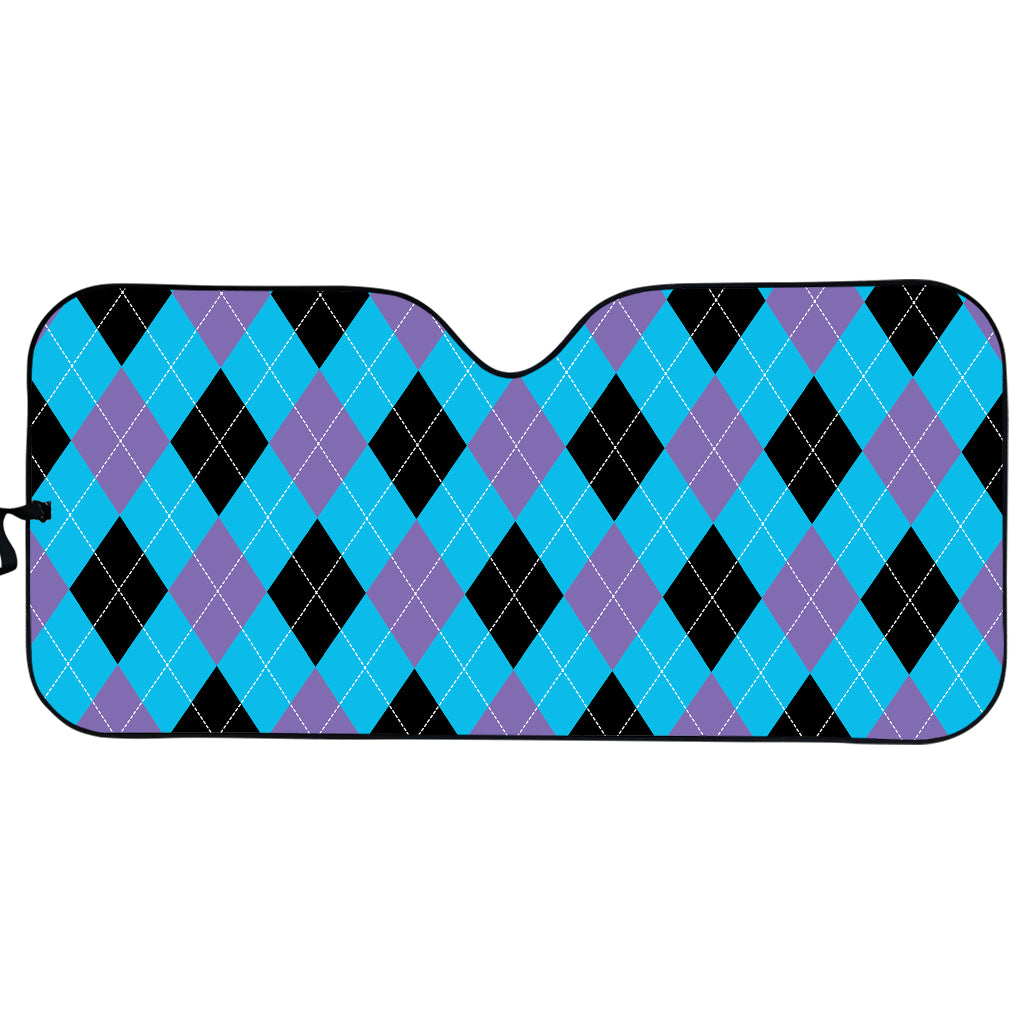 Blue Purple And Black Argyle Print Car Sun Shade