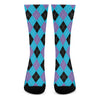 Blue Purple And Black Argyle Print Crew Socks