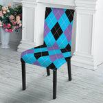 Blue Purple And Black Argyle Print Dining Chair Slipcover