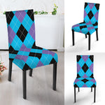 Blue Purple And Black Argyle Print Dining Chair Slipcover