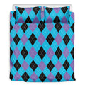 Blue Purple And Black Argyle Print Duvet Cover Bedding Set