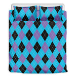 Blue Purple And Black Argyle Print Duvet Cover Bedding Set