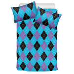 Blue Purple And Black Argyle Print Duvet Cover Bedding Set