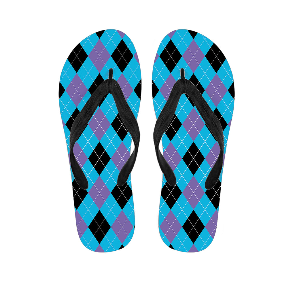 Blue Purple And Black Argyle Print Flip Flops