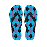 Blue Purple And Black Argyle Print Flip Flops