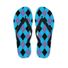 Blue Purple And Black Argyle Print Flip Flops