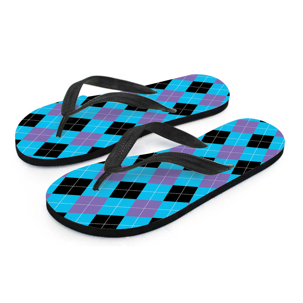 Blue Purple And Black Argyle Print Flip Flops