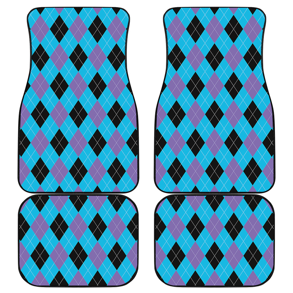 Blue Purple And Black Argyle Print Front and Back Car Floor Mats