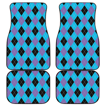 Blue Purple And Black Argyle Print Front and Back Car Floor Mats