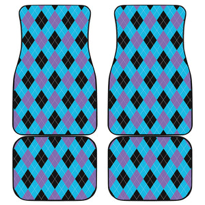 Blue Purple And Black Argyle Print Front and Back Car Floor Mats