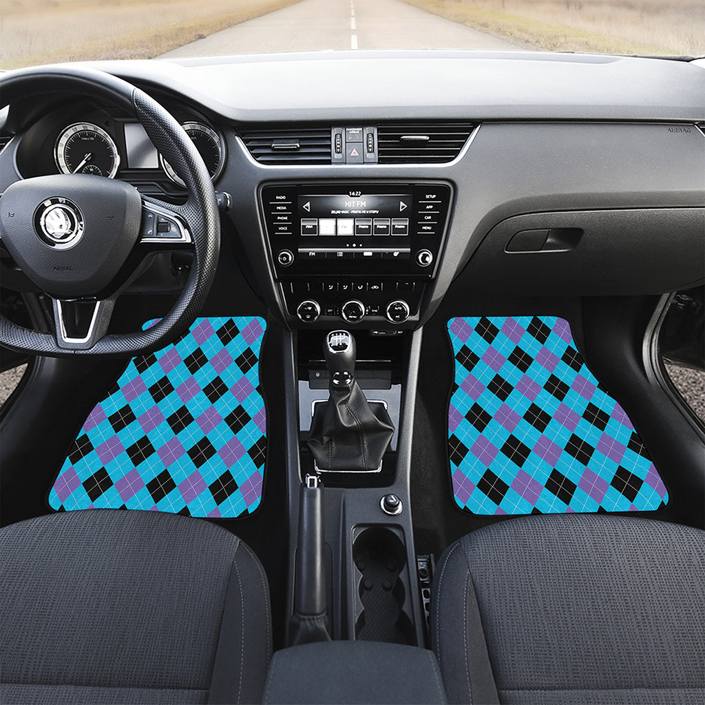 Blue Purple And Black Argyle Print Front and Back Car Floor Mats