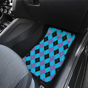 Blue Purple And Black Argyle Print Front and Back Car Floor Mats