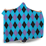 Blue Purple And Black Argyle Print Hooded Blanket
